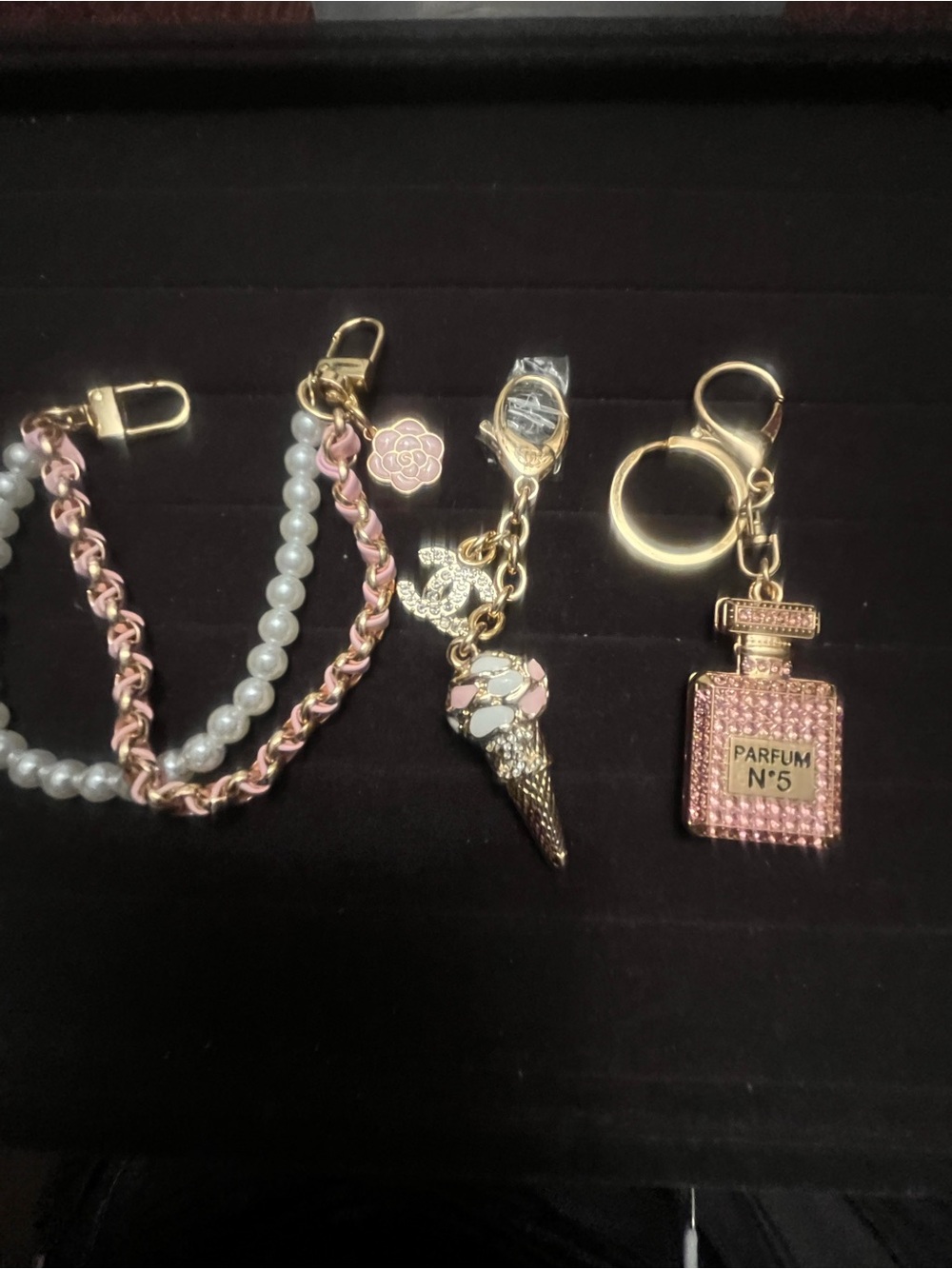 Gold & Pink Perfume Bottle Keychain Charm - Women Accessories